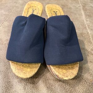 Navy Blue Slide Wedges with Cork Sole